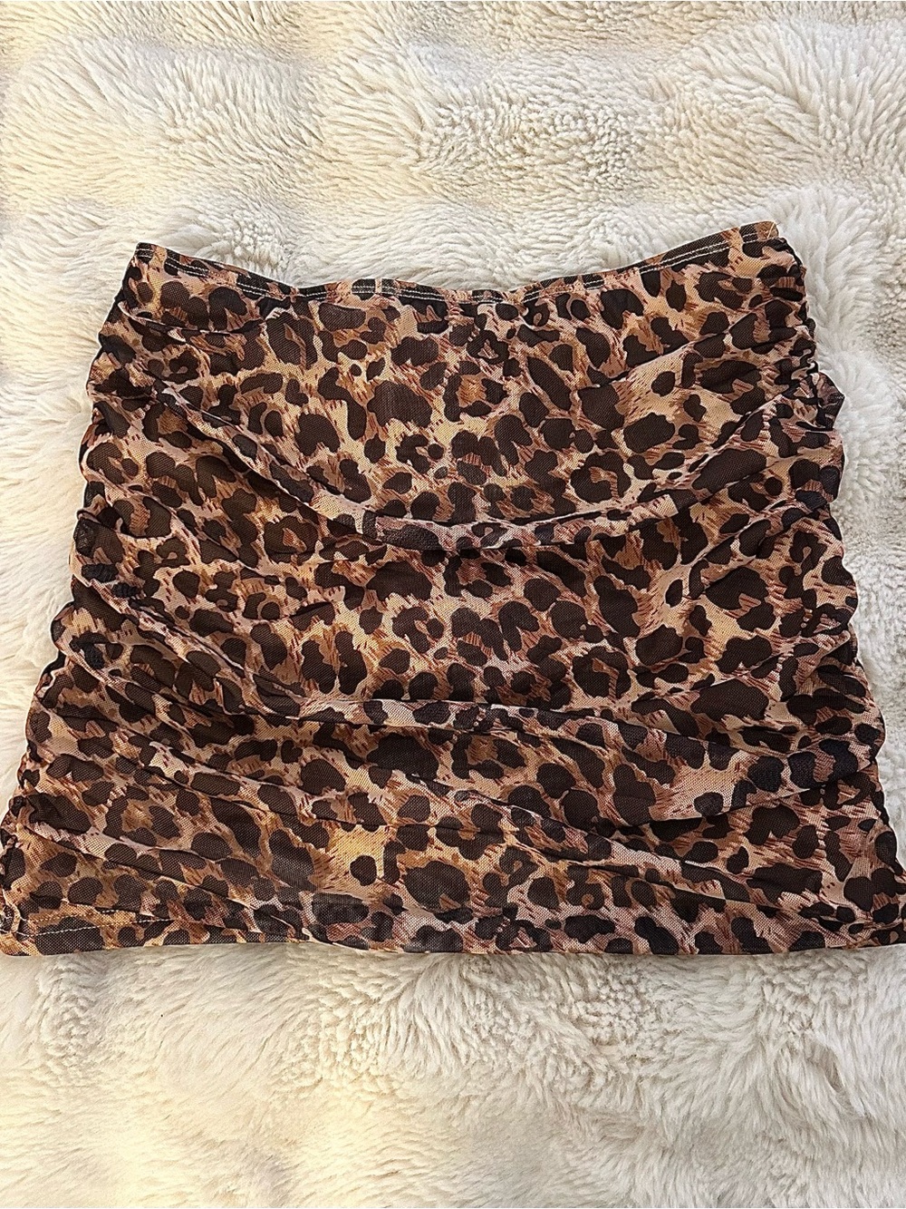 SHEIN Leopard Ruched Mini Skirt - Brown & Tan